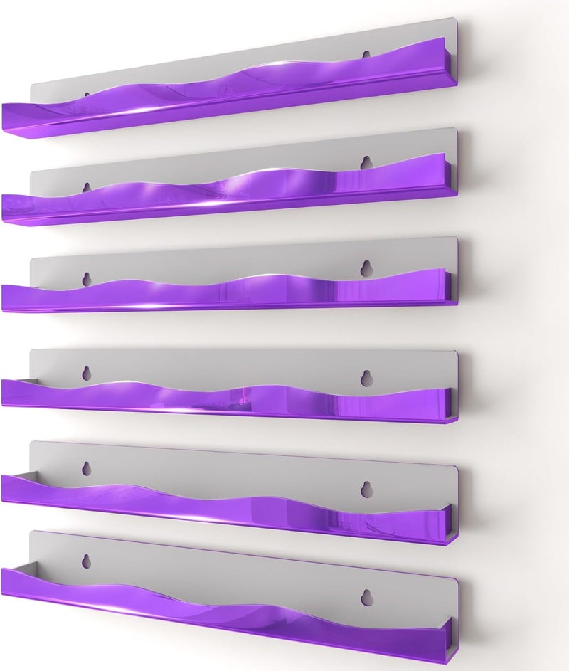 YMVV Wall-Mounted Nail Polish Organizer Rack - 15 Inch Purple Mirror Finish Nail Polish Shelf, Makeup & Beauty Essentials Storage - Multi-Purpose Display Holder for Small Space, Vanity Bathroom, 6 Pack - Image 1